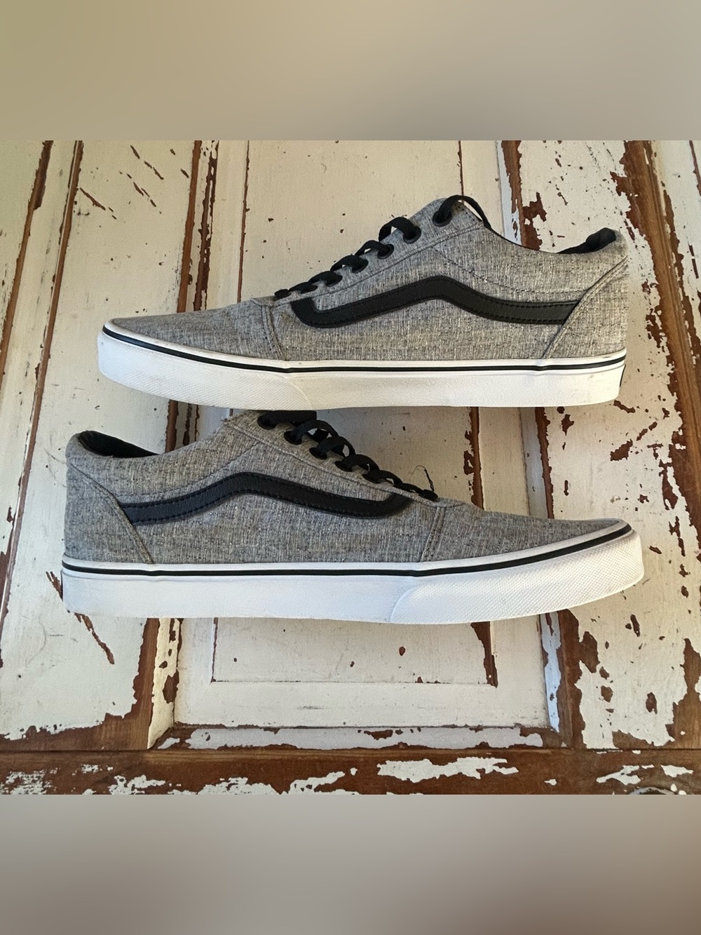 Men's Vans Ward textile Off The Wall Sneaker Shoe Gray & Black Canvas Size 12